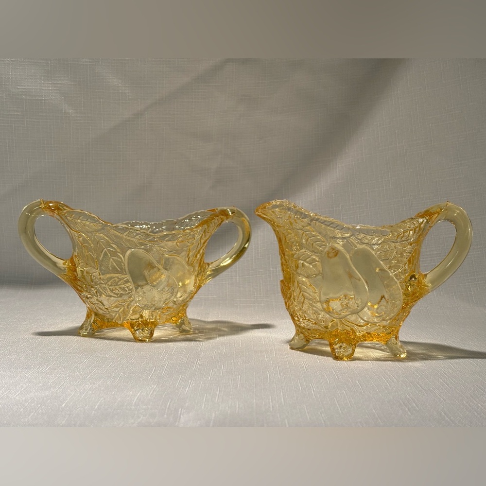 Vintage Indiana Glass Yellow Sweet Pear Sugar & Creamer